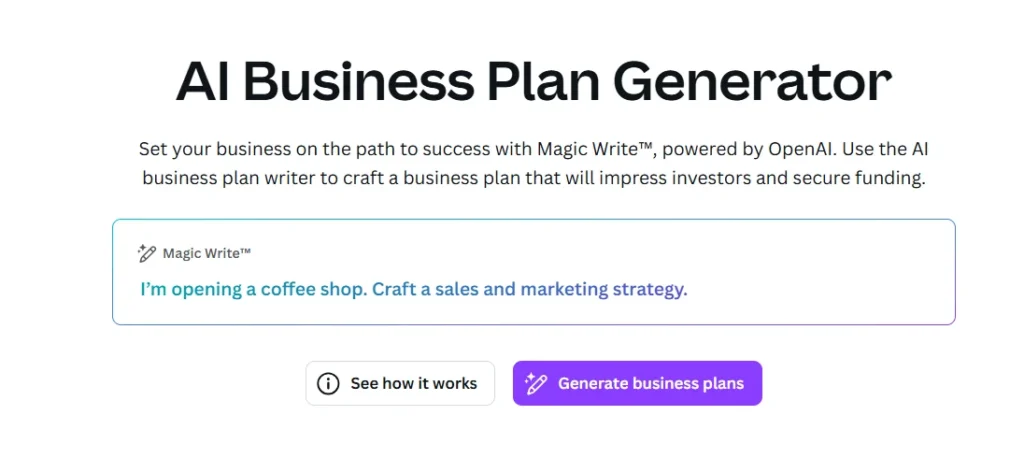 Canva Business Plan Generator
