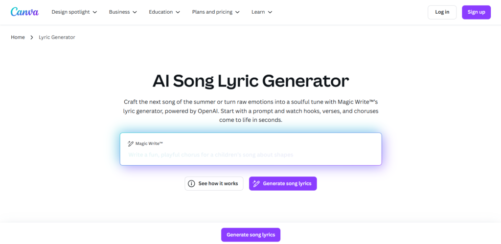 Canva - Ai lyrics generators
