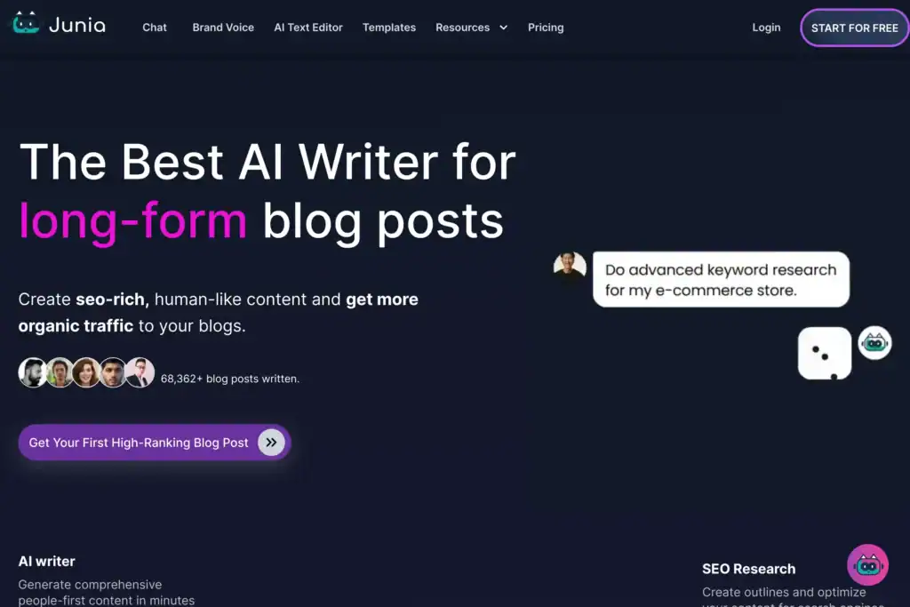 8 Best AI Blog Writer Tools for Human Like Content junia 1
