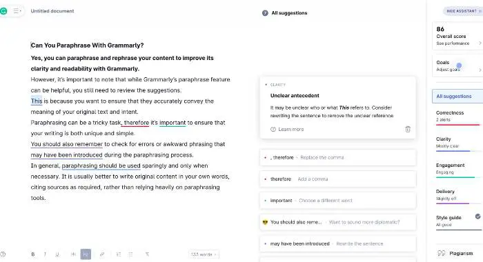 Grammarly - أفضل أدوات إعادة الصياغة بالذكاء الاصطناعي