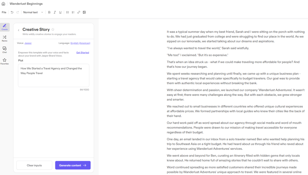 jasper AI story generator