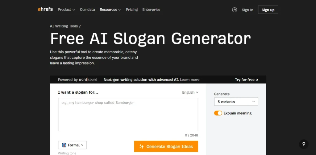 Ahrefs | Tagline Generator