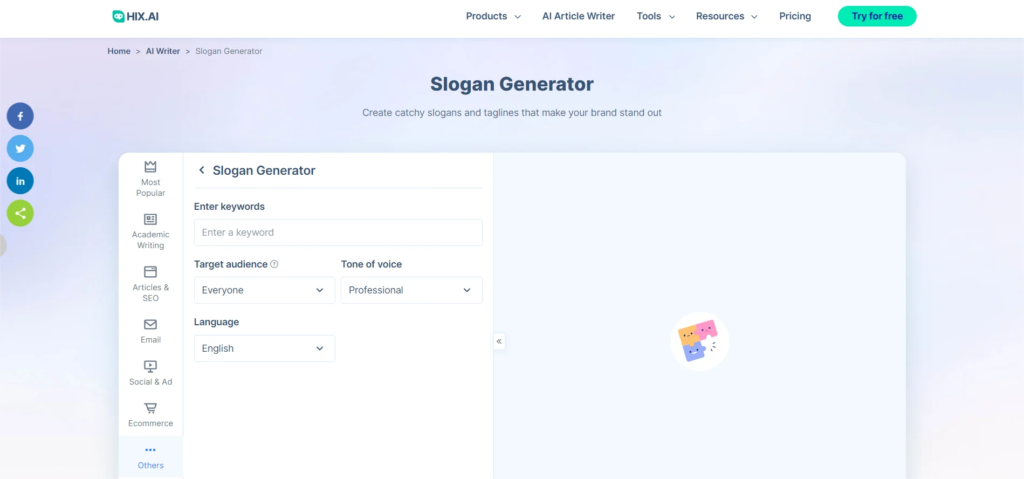 HIX.AI slogan generator 