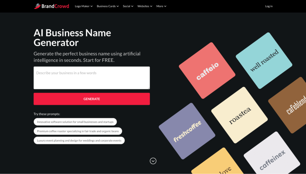 BrandCrowd AI Business Name Generator